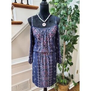 Maurices Womens Blue Floral Polyester Long Sleeve Round Neck Knee Length Dress 2